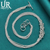 925 Silver 18in 6-Line Light Beads Necklace Party Wedding Charm Jewelry Gift