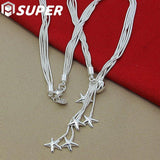 925 Silver 5 Snake Chain Starfish Necklace Wedding Jewelry