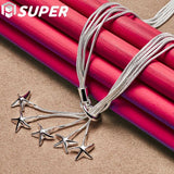 925 Silver 5 Snake Chain Starfish Necklace Wedding Jewelry