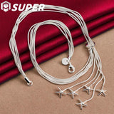 925 Silver 5 Snake Chain Starfish Necklace Wedding Jewelry