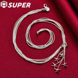 925 Silver 5 Snake Chain Starfish Necklace Wedding Jewelry