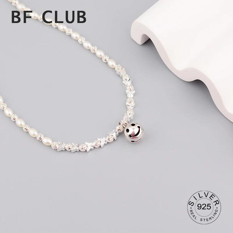 925 Silver Pearl Choker Smile Face Necklace Fine Jewelry