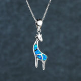 925 Silver Giraffe Pendant Necklace Opal Stone Bridal Jewelry
