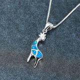 925 Silver Giraffe Pendant Necklace Opal Stone Bridal Jewelry