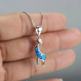 925 Silver Giraffe Pendant Necklace Opal Stone Bridal Jewelry
