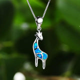 925 Silver Giraffe Pendant Necklace Opal Stone Bridal Jewelry