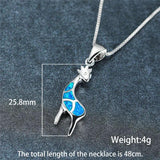 925 Silver Giraffe Pendant Necklace Opal Stone Bridal Jewelry