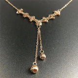 Purple 14K Rose Chain Flower Tassel Necklace Pendant Wedding Jewelry Accessories