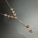 Purple 14K Rose Chain Flower Tassel Necklace Pendant Wedding Jewelry Accessories