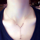 Purple 14K Rose Chain Flower Tassel Necklace Pendant Wedding Jewelry Accessories