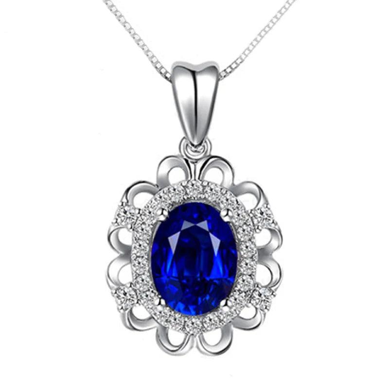 925 Silver Necklace with Oval Ruby Zircon Pendant for Wedding Party