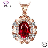 925 Silver Necklace with Oval Ruby Zircon Pendant for Wedding Party