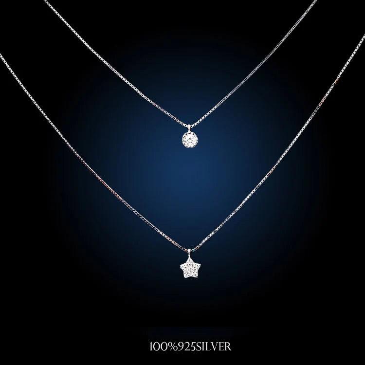 925 Silver Star Double Deck Necklaces & Pendants - Women Lady Gift