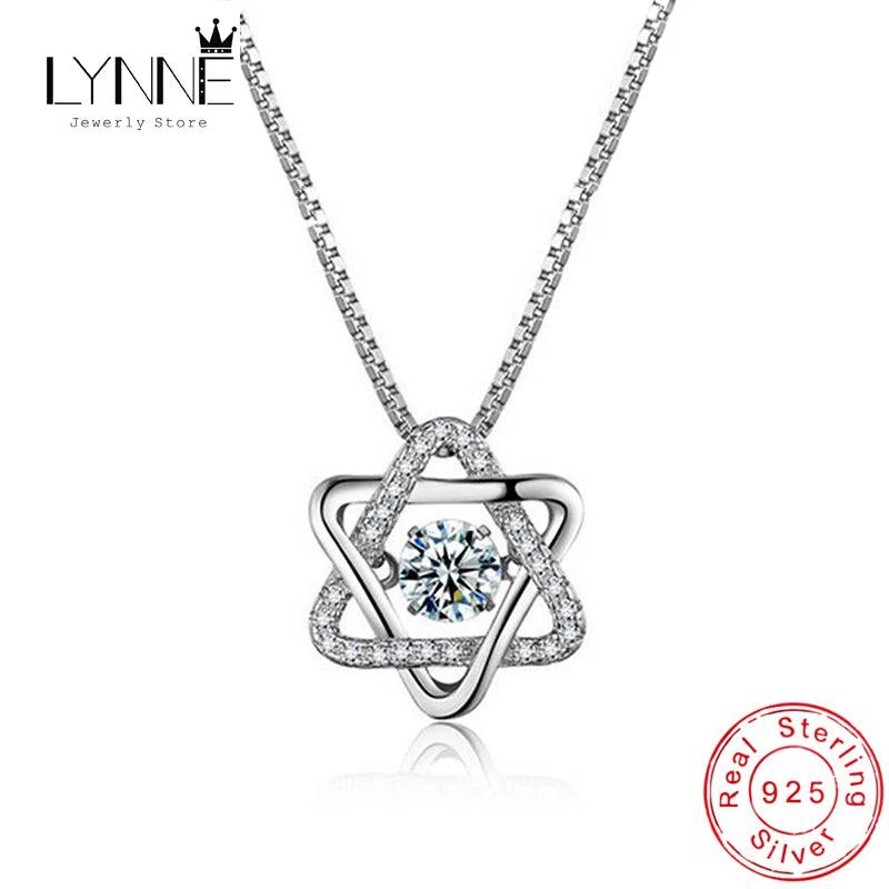 925 Silver Hexagon Star Zircon Pendant Necklace CZ Charm Women Jewelry