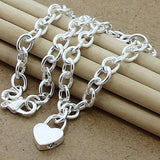 925 Silver Heart Lock Necklaces Chains Women Pendant Necklace