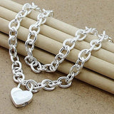 925 Silver Heart Lock Necklaces Chains Women Pendant Necklace