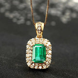 Square Emerald Gemstone Necklace 925 Sterling Silver Wedding Pendant