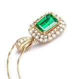 Square Emerald Gemstone Necklace 925 Sterling Silver Wedding Pendant