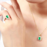 Square Emerald Gemstone Necklace 925 Sterling Silver Wedding Pendant