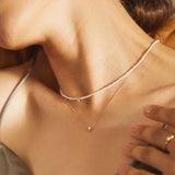 Pearl Crystal 925 Silver Necklace Initial Pendant Long Chain Wedding Jewelry