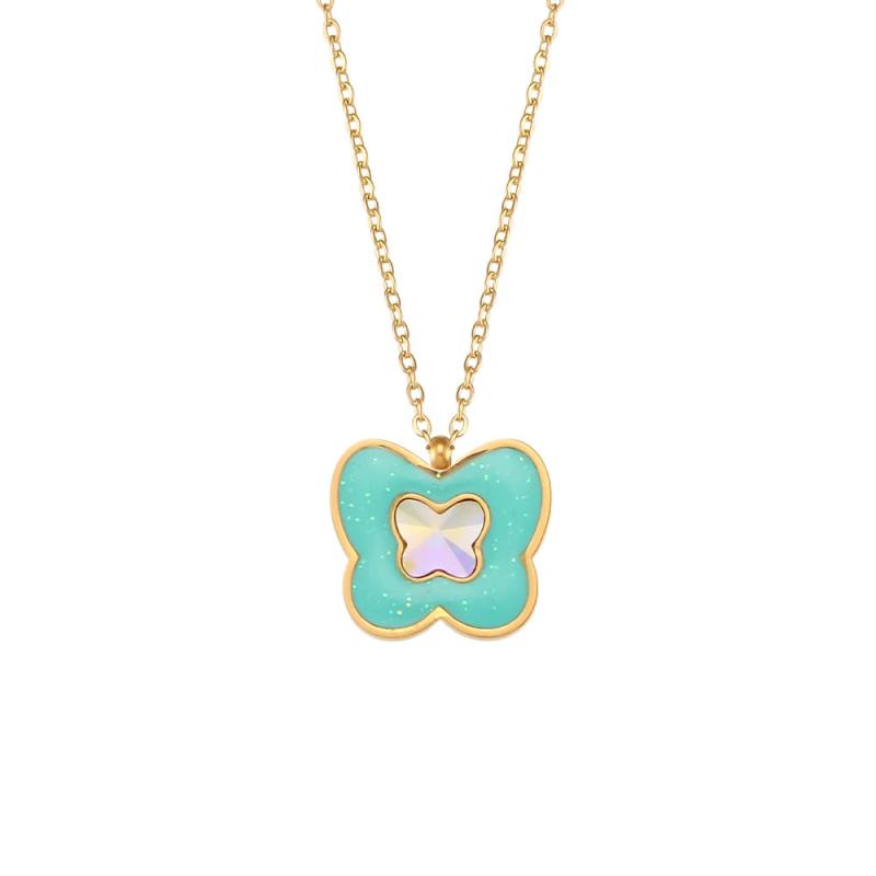 Y2K Flower Butterfly Pendant Necklace Stainless Steel Jewelry