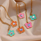 Y2K Flower Butterfly Pendant Necklace Stainless Steel Jewelry