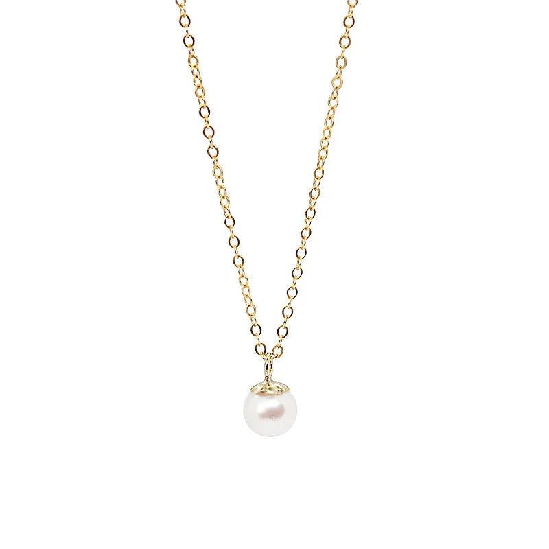 925 Silver Pearl Pendant Necklace 14k Plated Chain