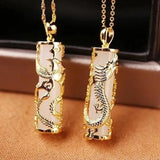 Silver Dragon & Phoenix Pendant Necklace with Chalcedony