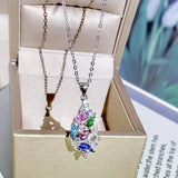Crystal Stone Pendant Necklace Multicolor Zirconia Clavicle Chain