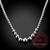 Real 925 Silver Charm Chain Women Beads Ball Necklace 18 Inches Silver Jewelry