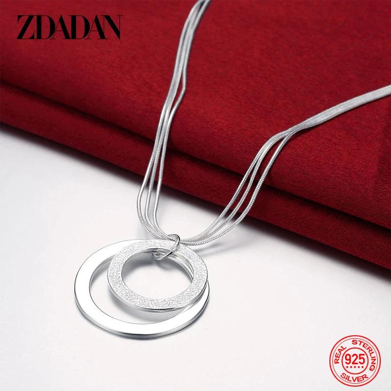 925 Silver Frosted Round Necklace For Women Wedding Gift