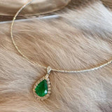 925 Silver Diamond Emerald Water Drop Necklace Pendant