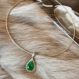 925 Silver Diamond Emerald Water Drop Necklace Pendant