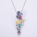Fairy Angle Pendant Necklace for Women Enamel Jewelry CZ Stone Necklaces Choker
