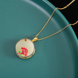 Peony Flower Necklace Enamel Chalcedony Pendant Silver Jewelry