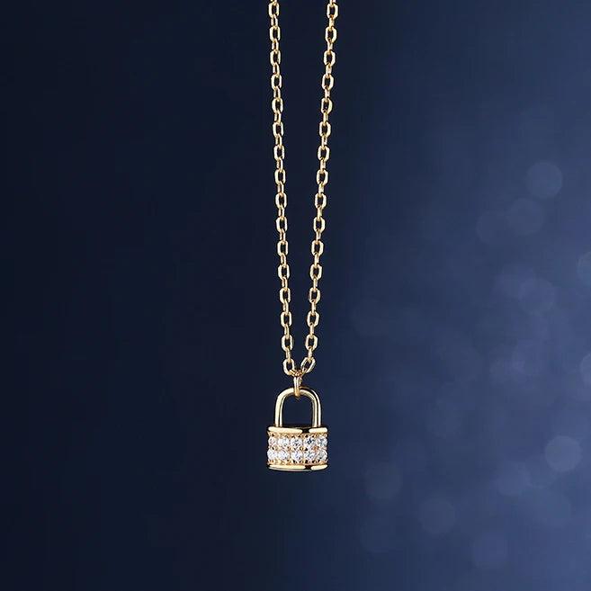 925 Silver Zircon Lock Pendant Necklace For Women
