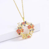 Colorful Flower Circle Pendant Necklace Zircon Butterfly Clavicle Chain