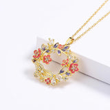 Colorful Flower Circle Pendant Necklace Zircon Butterfly Clavicle Chain