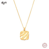 925 Silver Texture Square Disc Pendant Necklace Women Gift Retro Choker