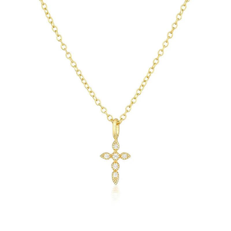 925 Silver Cross Pendant Chain Necklace Crystal Jewel