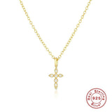 925 Silver Cross Pendant Chain Necklace Crystal Jewel