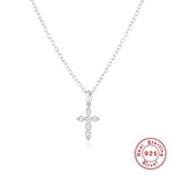 925 Silver Cross Pendant Chain Necklace Crystal Jewel