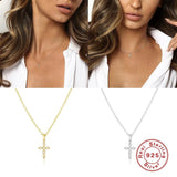 925 Silver Cross Pendant Chain Necklace Crystal Jewel