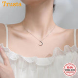 Davis 925 Sterling Silver Moon Charm Pendant Short Necklace For Women