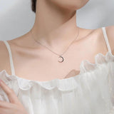 Davis 925 Sterling Silver Moon Charm Pendant Short Necklace For Women