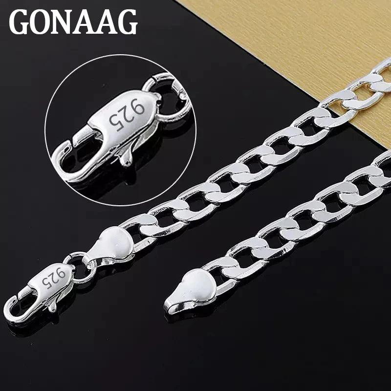 925 Silver Flat Chain Necklace 8MM for Women Men