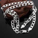 925 Silver Flat Chain Necklace 8MM for Women Men