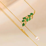 Natural Hetian Jade Leaf Pendant Tassel Necklace