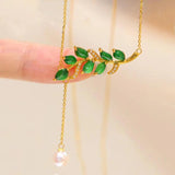 Natural Hetian Jade Leaf Pendant Tassel Necklace