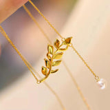 Natural Hetian Jade Leaf Pendant Tassel Necklace